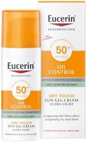 Eucerin Face واقي من الشمس جل كريم جاف لمس، حماية عالية من الأشعة فوق البنفسجية UVA/UVB، عامل حماية من الشمس 50+، قوام خفيف للحماية من الشمس، مناسب للبشرة المعرضة للشوائب، 50 ملل