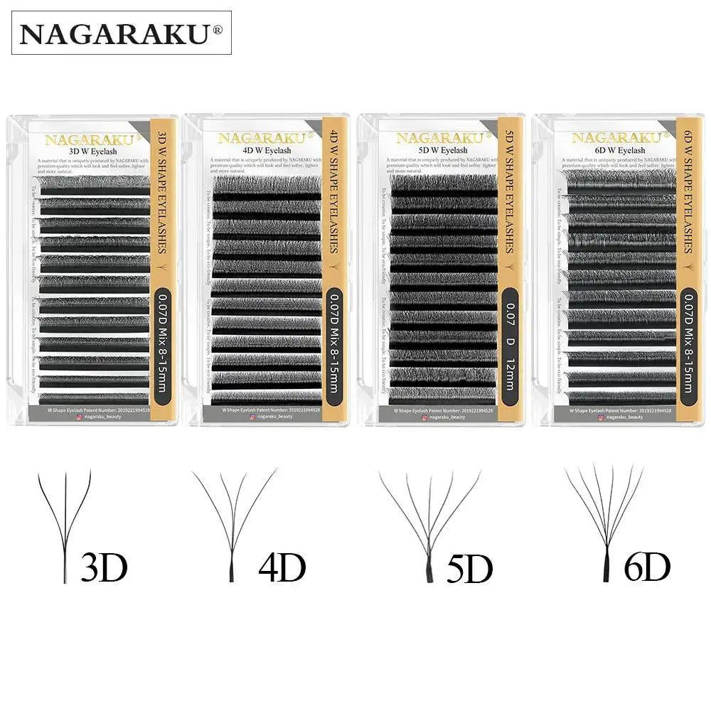 NAGARAKU Automatic Flowering W Shape  Bloom 3D 4D 5D 6D Premade Fans Speed Eyelash Extensions Natural Soft Light  Full Dense