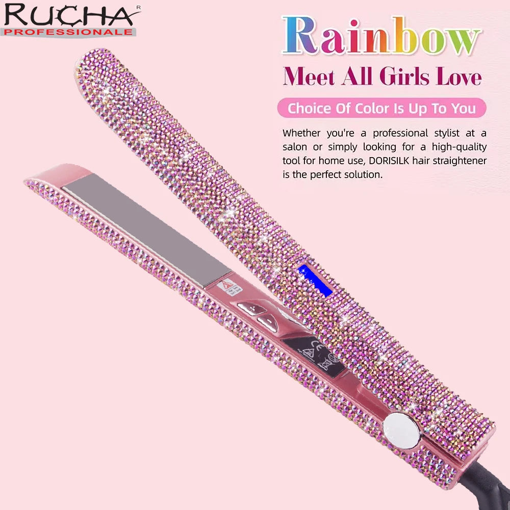 Hair Straightener Rhinestone Ceramic Flat Iron Profession Salon Hair Straightening and Curling Iron