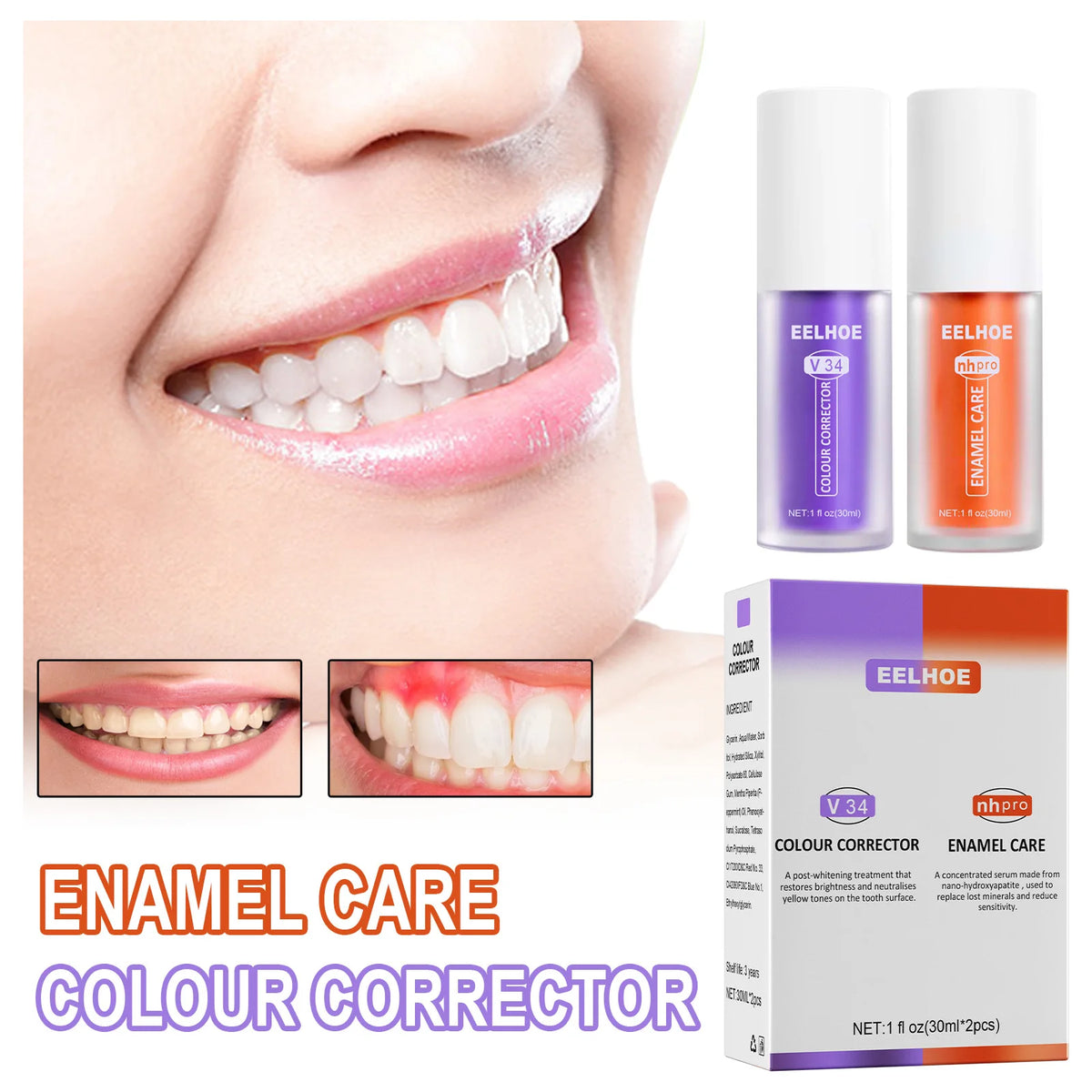 V34 Colour Corrector Teeth Effective Whitening Toothpaste Mousse Oral Cleaning Repair Fresh Breath Herbal Remove Stain Sensitive