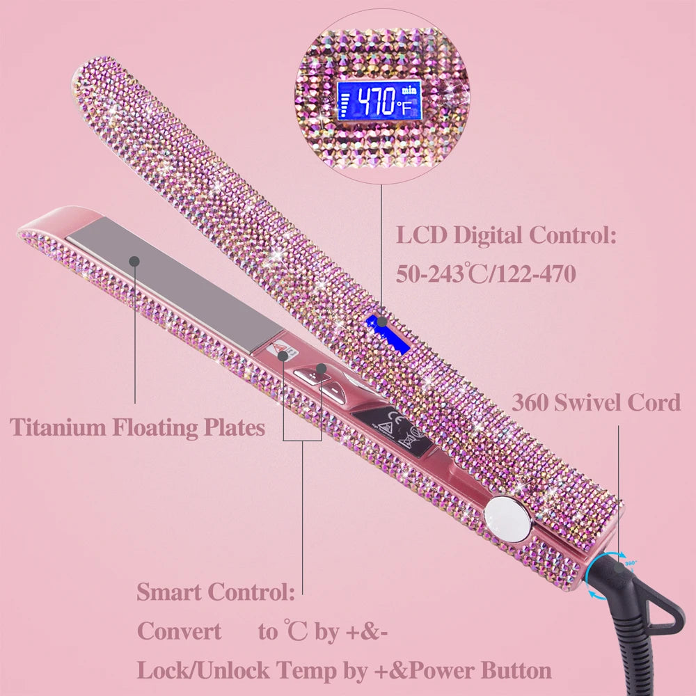 Hair Straightener Rhinestone Ceramic Flat Iron Profession Salon Hair Straightening and Curling Iron