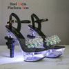 Voesnees Ultra-heeled Sandals LED Glowing Platform Women Shoes  Sexy Rhinestones Pistol High Heels Female Stiletto Wedding Shoes