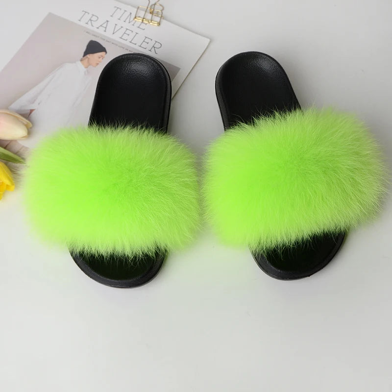 SARSALLYA Fur Slippers Women Real Fox Fur Slides Home Furry Flat Sandals Female Cute Fluffy House Shoes Woman Brand Luxury 2024