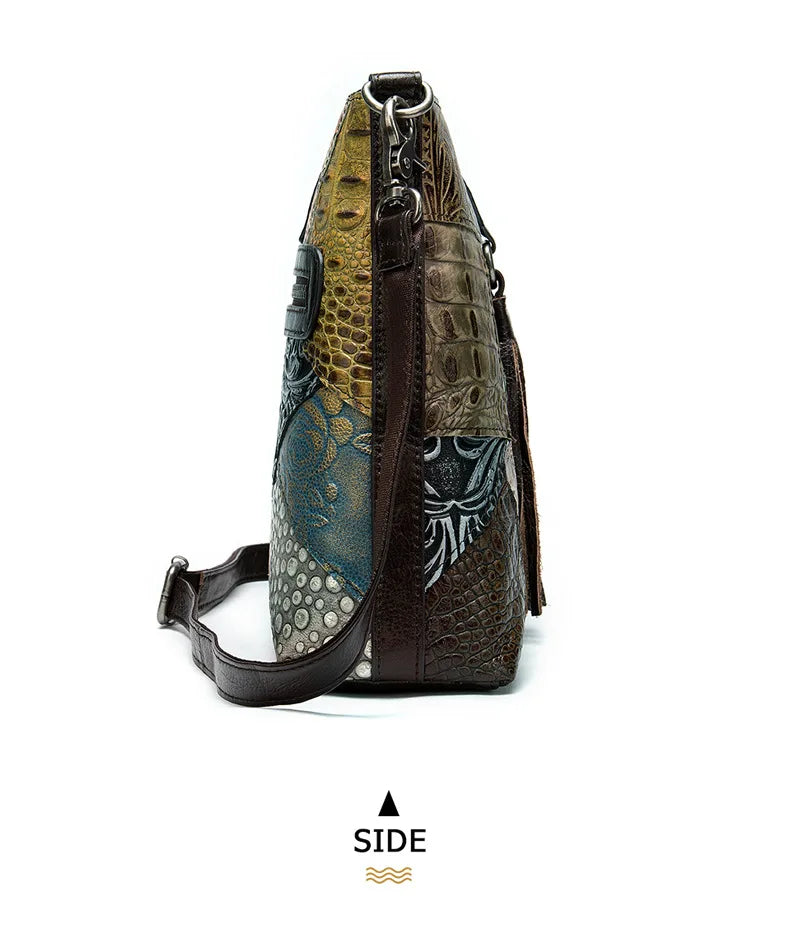 MAHEU Fashionable Women Shoulder Bag Ethnic Style Genuine Leather Crossbody Bags of Female Ladies Patchwork Leather Sling Bag