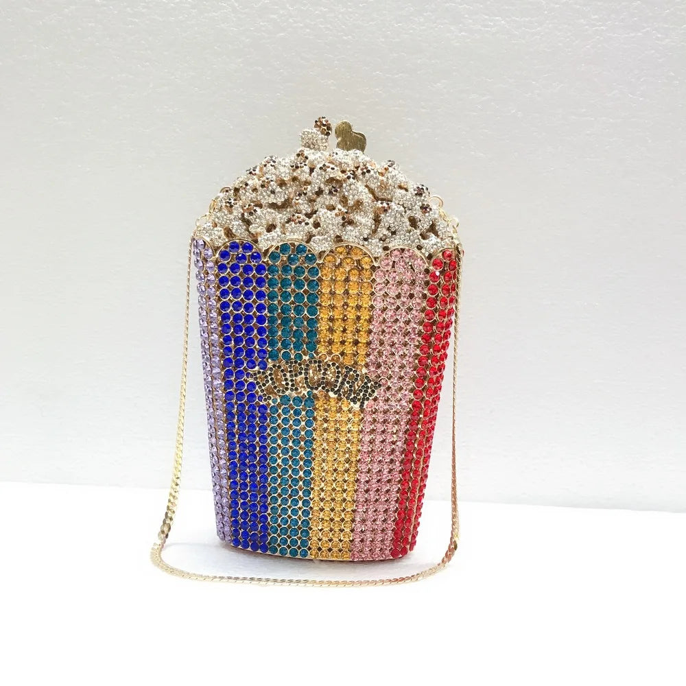 XIYUAN Popcorn Crystal Clutch Bags MINI Metal Box Minaudiere Purses Wedding Party Dinner Handbags Rhinestone Clutches Bags Gift