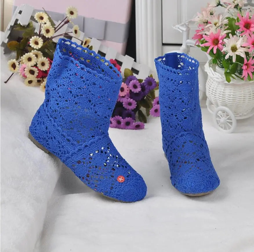 Boots Shoes Breathable Knit Line Mesh Korean High Summer Women Boots Knee High
