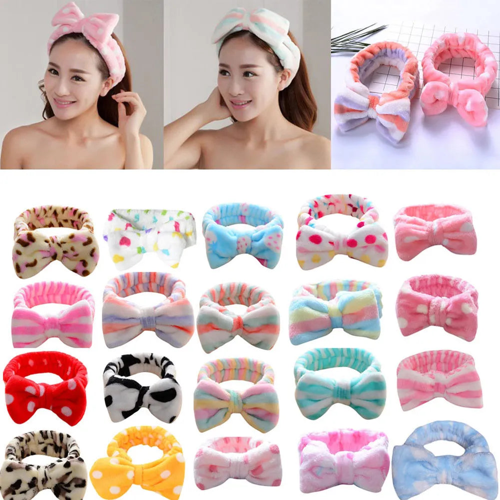 Korean Fashion Dot Printed Plush Bow Headbands Wash Face soft Hairband Makeup Headwrap Turban Elastic Headband Hair Accessories