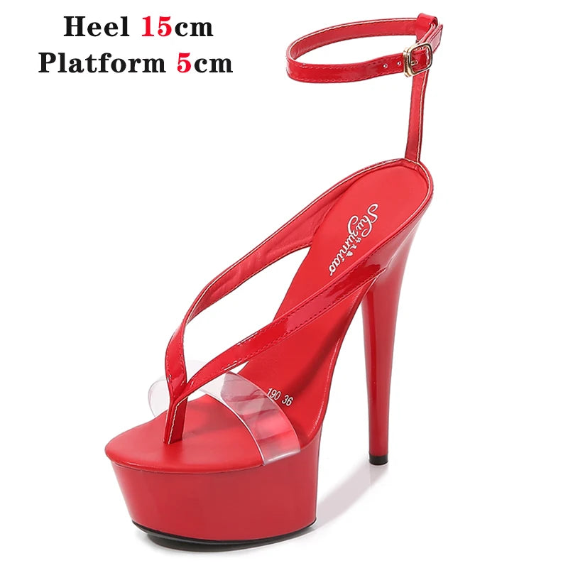 Walking Show Stripper Heels Clear Shoes Woman Platforms 15cm High Heels Sandals Women Sexy Fish Toe Wedding Shoes Flip Flops
