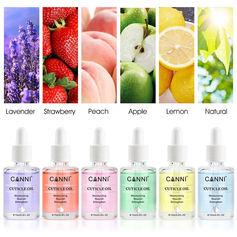 CANNI New 15ml Cuticle Oil 6 Flavor Nail Nourish Care Pure Natural Manicure Cuticle Deep Moisturize Oil Salon Cuticle Softener