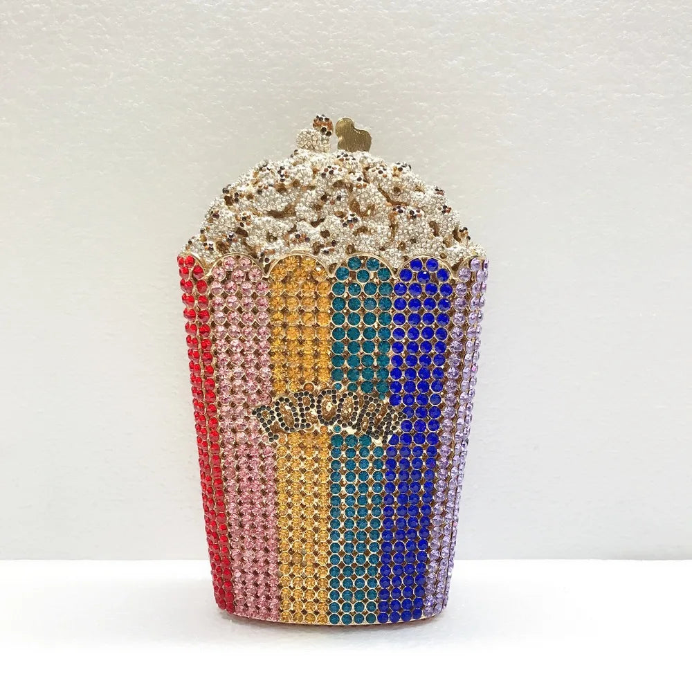 XIYUAN Popcorn Crystal Clutch Bags MINI Metal Box Minaudiere Purses Wedding Party Dinner Handbags Rhinestone Clutches Bags Gift