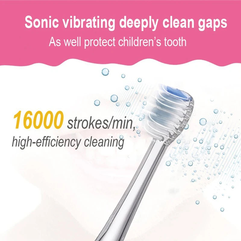 Seago Electric Toothbrush For Kids Colorful LED Flashlight 16000 Strokes Frequency Dupont Bristle 2 Heads Time Sonic Vibration