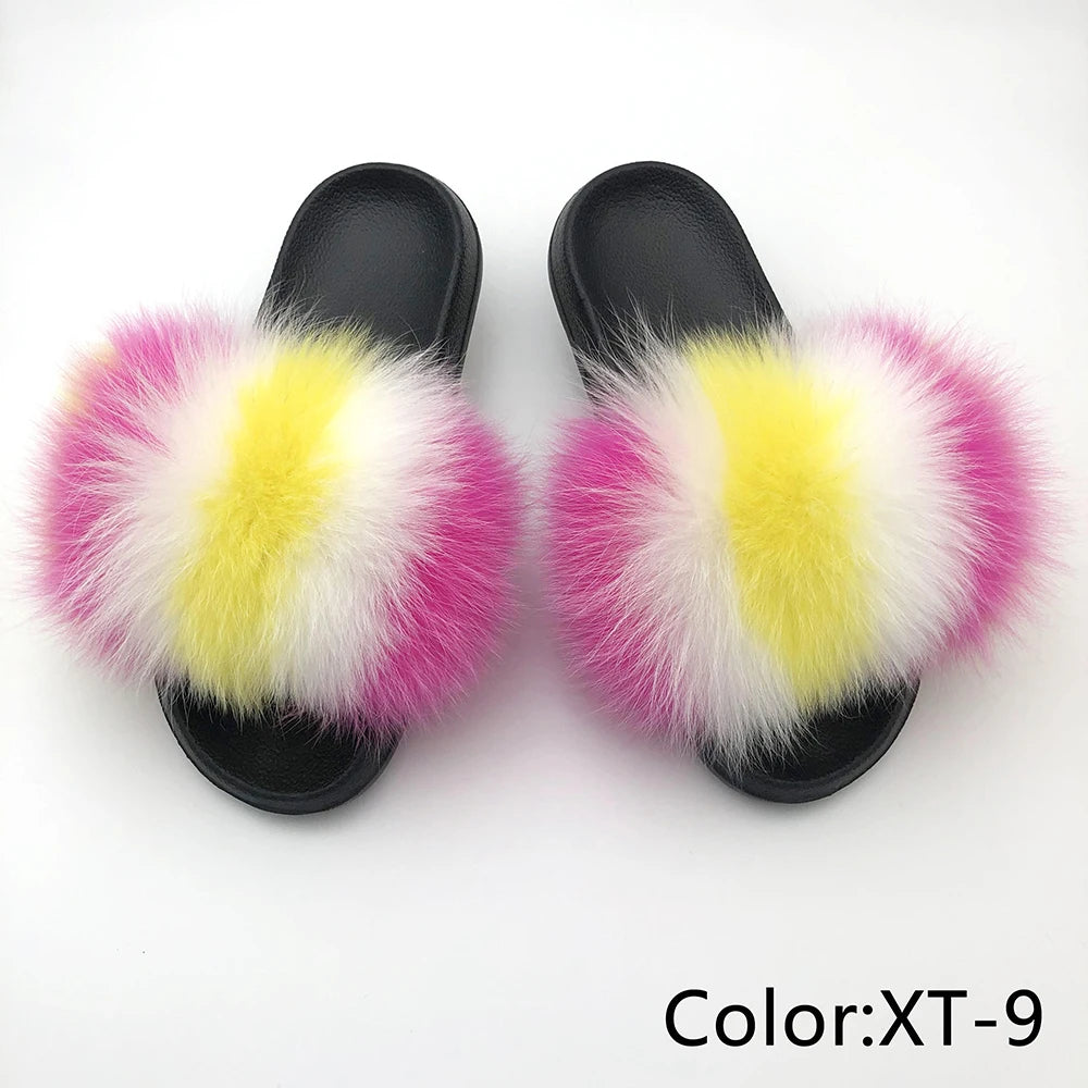 SARSALLYA Fur Slippers Women Real Fox Fur Slides Home Furry Flat Sandals Female Cute Fluffy House Shoes Woman Brand Luxury 2024