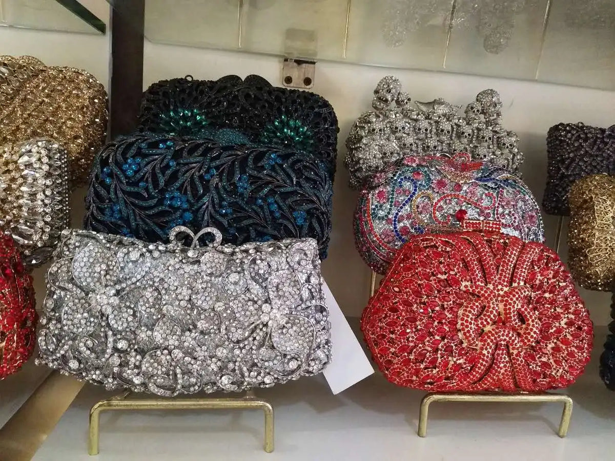 XIYUAN Popcorn Crystal Clutch Bags MINI Metal Box Minaudiere Purses Wedding Party Dinner Handbags Rhinestone Clutches Bags Gift