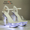 Voesnees Ultra-heeled Sandals LED Glowing Platform Women Shoes  Sexy Rhinestones Pistol High Heels Female Stiletto Wedding Shoes