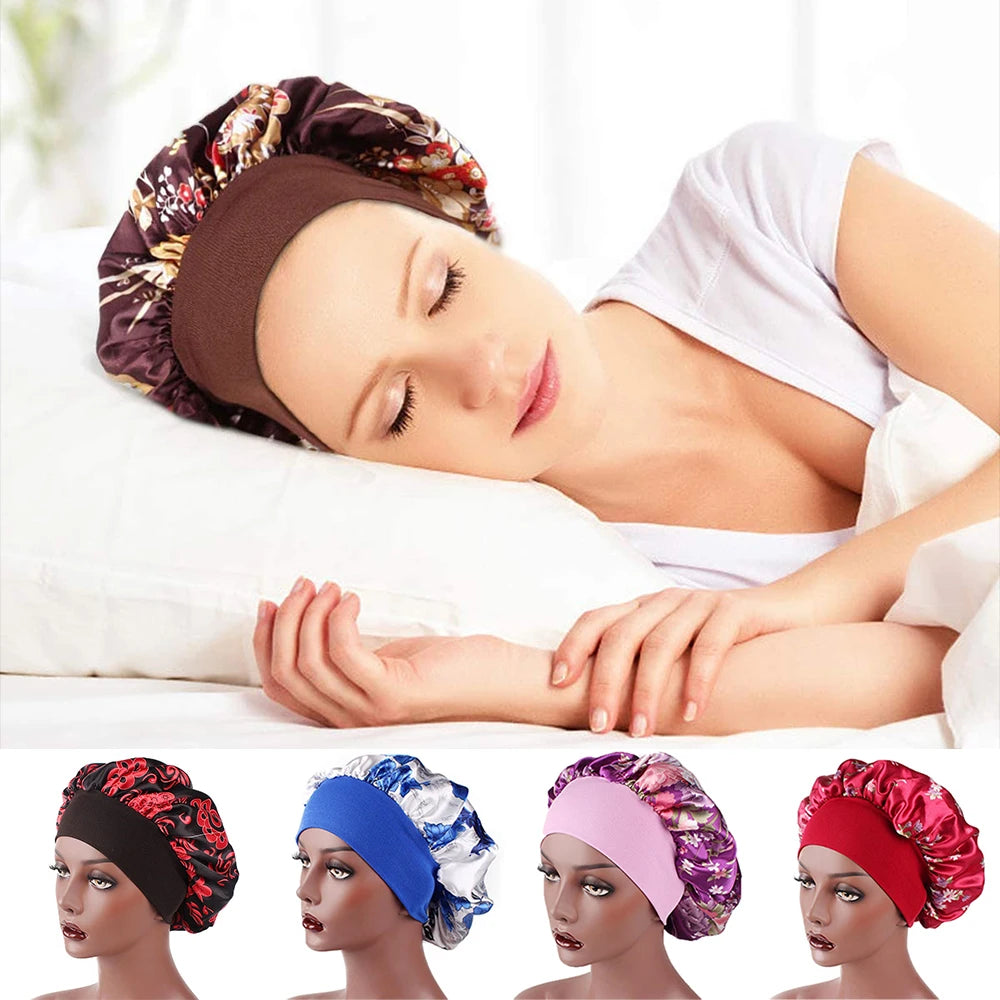 1PC Soft Night Sleep Satin Hat Women Elastic Wide Band Fashion Hair Loss Cover Head Wrap Satin Bonnet Hair Beauty Chemo Cap Care