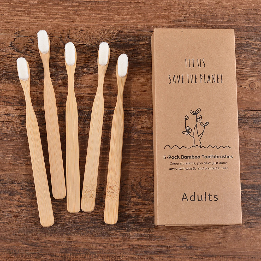 5Pcs Ultra Fine Soft Toothbrush Million Bristle Adults Bamboo Toothbrush Vegan Teeth Deep Cleaning Dental Oral Care Tooth Brush