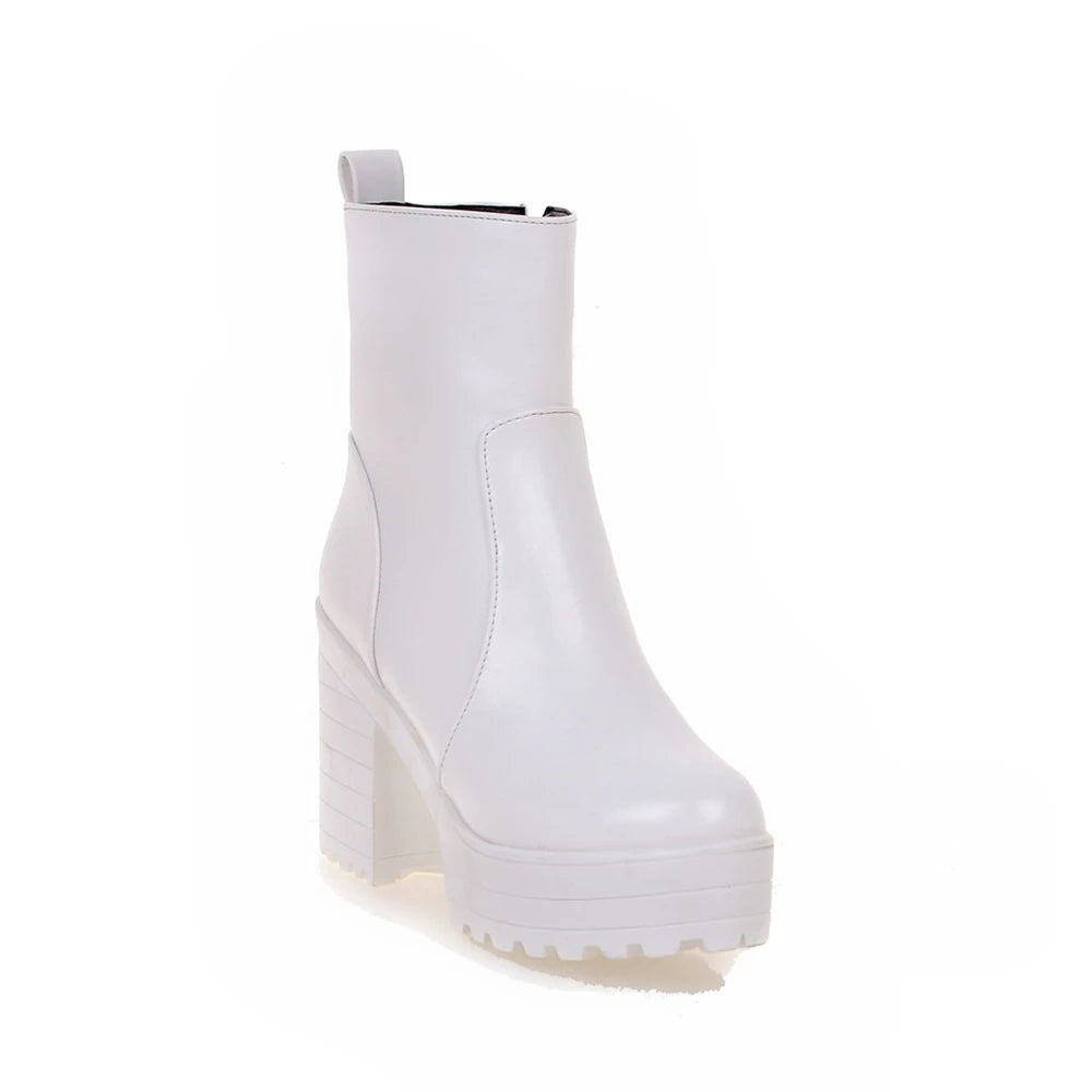Western Fashion Booties Round Toe Zipper Women's Shoes Super High Thick Heel Ankle Boots Womens Platform Heels Lady Footwear