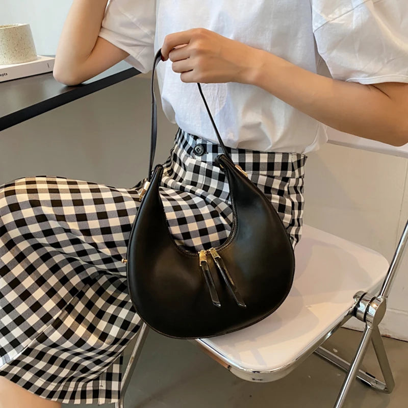 Fashion Design Tote Bags for Women Luxury Half Moon Hobo Bag Lady Brand Shoulder Bags PU Leather Armpit Clutch Handbag and Purse