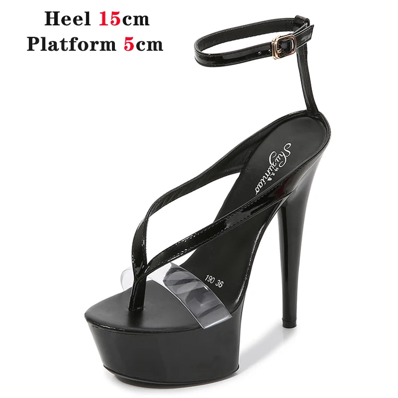Walking Show Stripper Heels Clear Shoes Woman Platforms 15cm High Heels Sandals Women Sexy Fish Toe Wedding Shoes Flip Flops