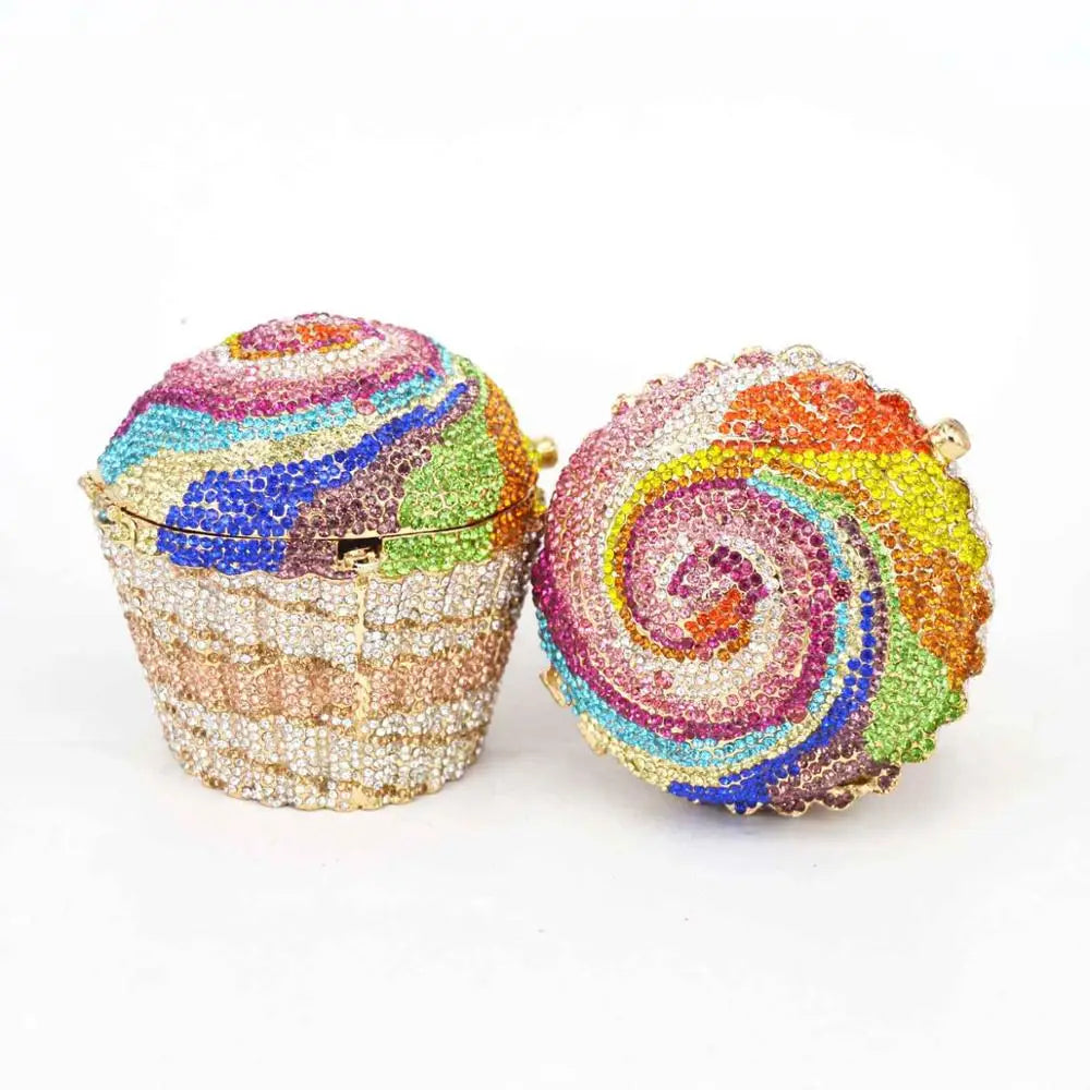 Designer Brand Luxury Crystal Evening Bag Fashion Cupcake Diamond Clutch Soiree Purse Women Wedding Bride Cake Handbags  SC515