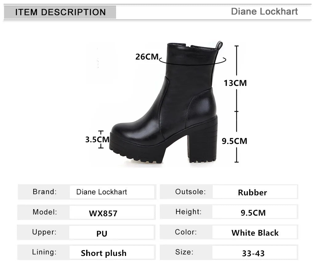 Western Fashion Booties Round Toe Zipper Women's Shoes Super High Thick Heel Ankle Boots Womens Platform Heels Lady Footwear