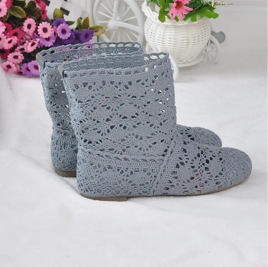 Boots Shoes Breathable Knit Line Mesh Korean High Summer Women Boots Knee High
