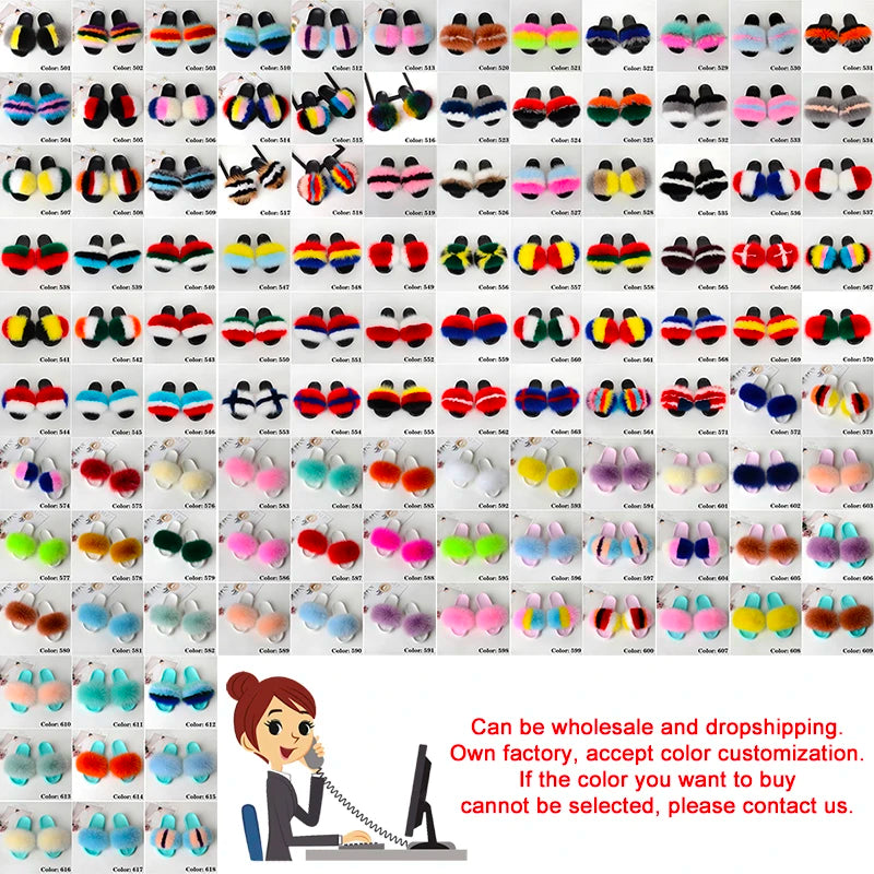 SARSALLYA Fur Slippers Women Real Fox Fur Slides Home Furry Flat Sandals Female Cute Fluffy House Shoes Woman Brand Luxury 2024