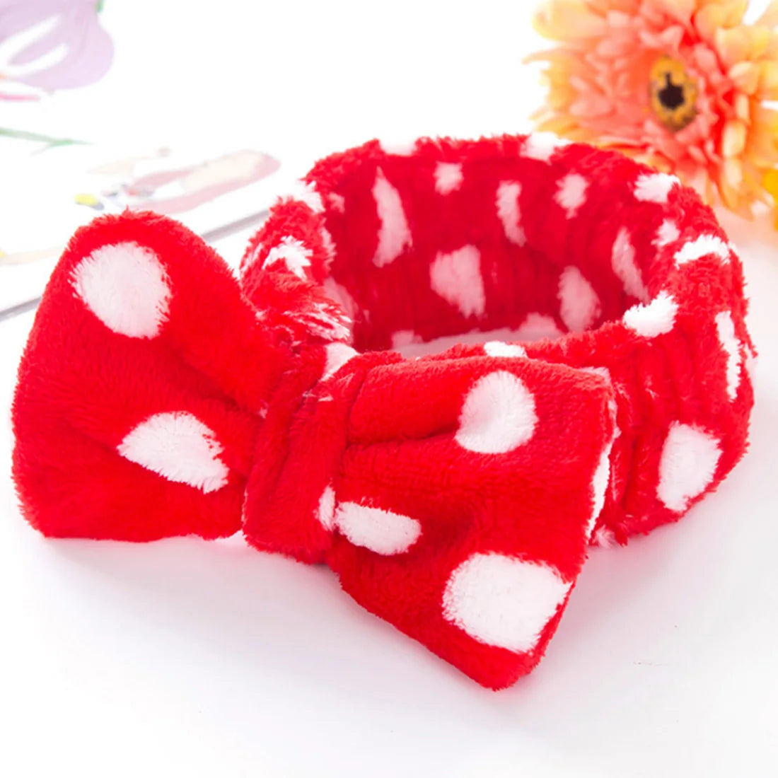 Korean Fashion Dot Printed Plush Bow Headbands Wash Face soft Hairband Makeup Headwrap Turban Elastic Headband Hair Accessories