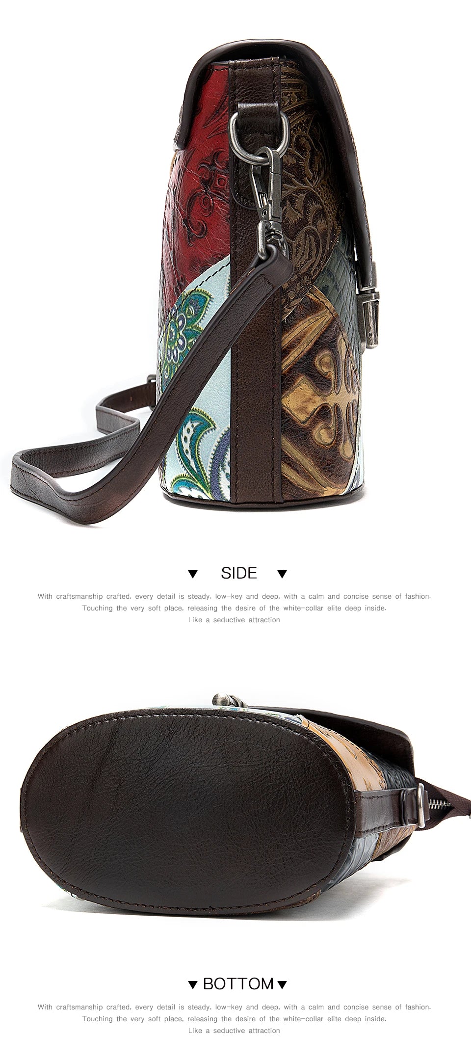 MAHEU Fashionable Women Shoulder Bag Ethnic Style Genuine Leather Crossbody Bags of Female Ladies Patchwork Leather Sling Bag