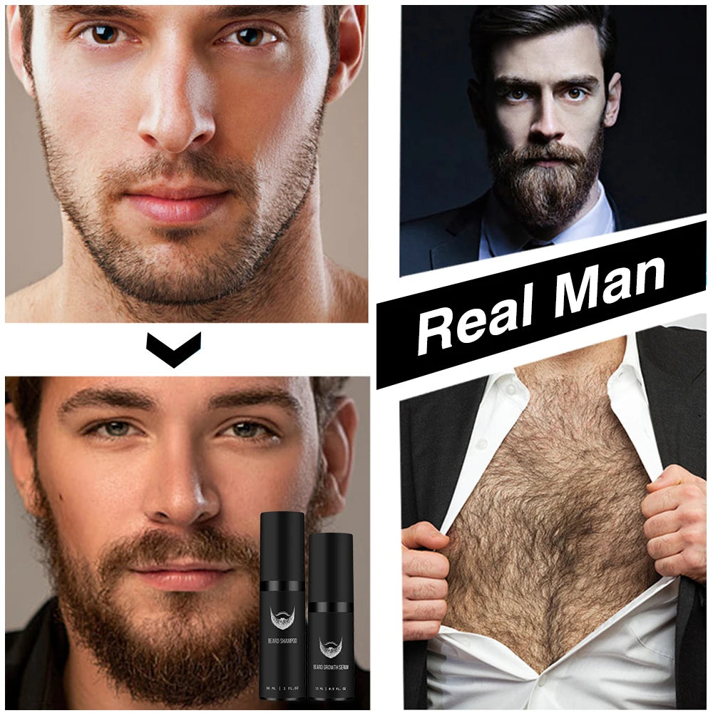 4Pcs/set Men Beard Growth Kit Professional Hair Growth Enhancer Set Beard Care Nourishing with Beard Growth Roller Massage Comb