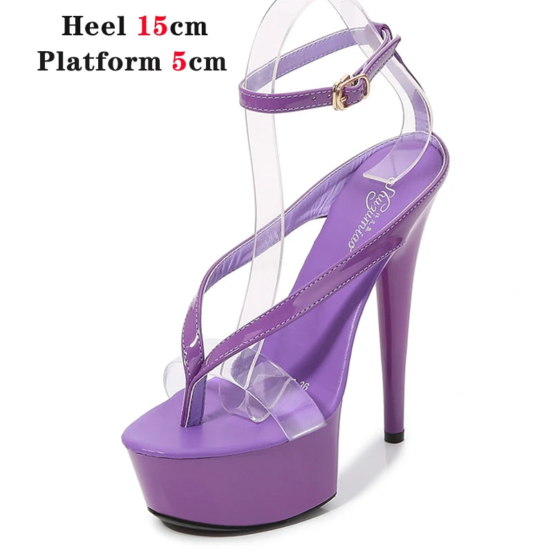 Walking Show Stripper Heels Clear Shoes Woman Platforms 15cm High Heels Sandals Women Sexy Fish Toe Wedding Shoes Flip Flops