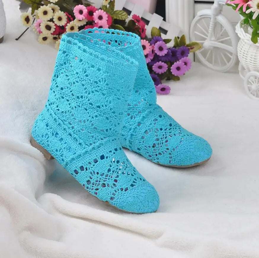 Boots Shoes Breathable Knit Line Mesh Korean High Summer Women Boots Knee High