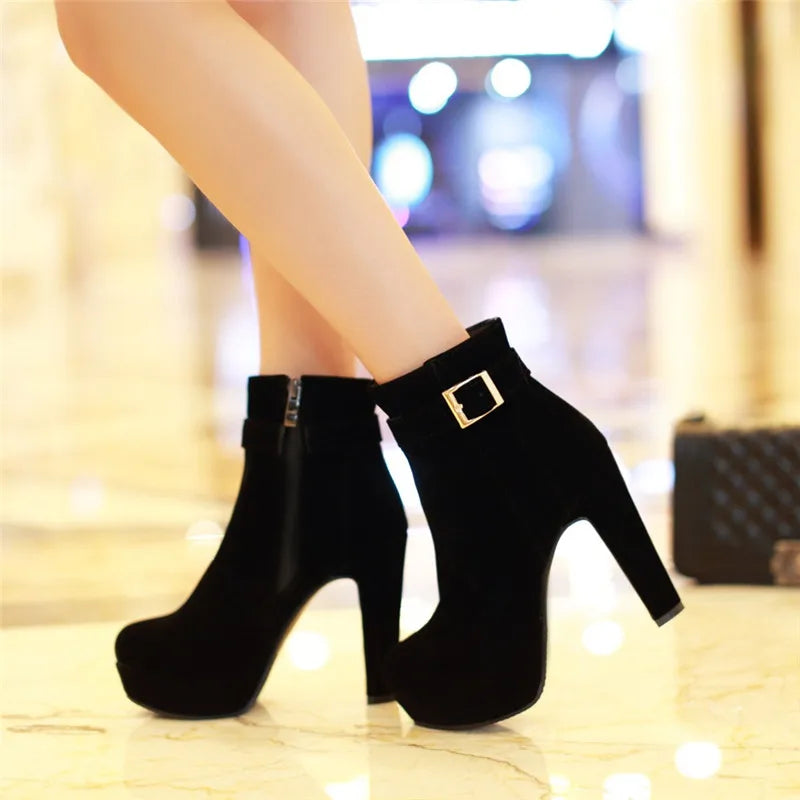 ANNYMOLI Extreme High Heel Ankle Boots Women Boots Platform Spike Heel Shoes Zip Buckle Short Boots Ladies Autumn Winter Red 43