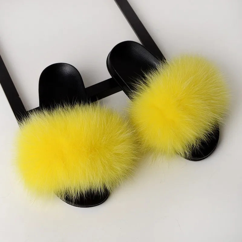 SARSALLYA Fur Slippers Women Real Fox Fur Slides Home Furry Flat Sandals Female Cute Fluffy House Shoes Woman Brand Luxury 2024