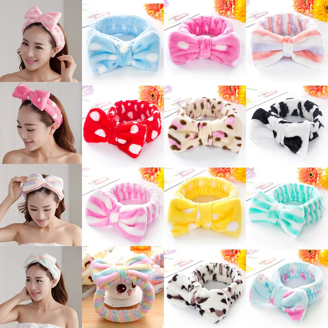 Korean Fashion Dot Printed Plush Bow Headbands Wash Face soft Hairband Makeup Headwrap Turban Elastic Headband Hair Accessories