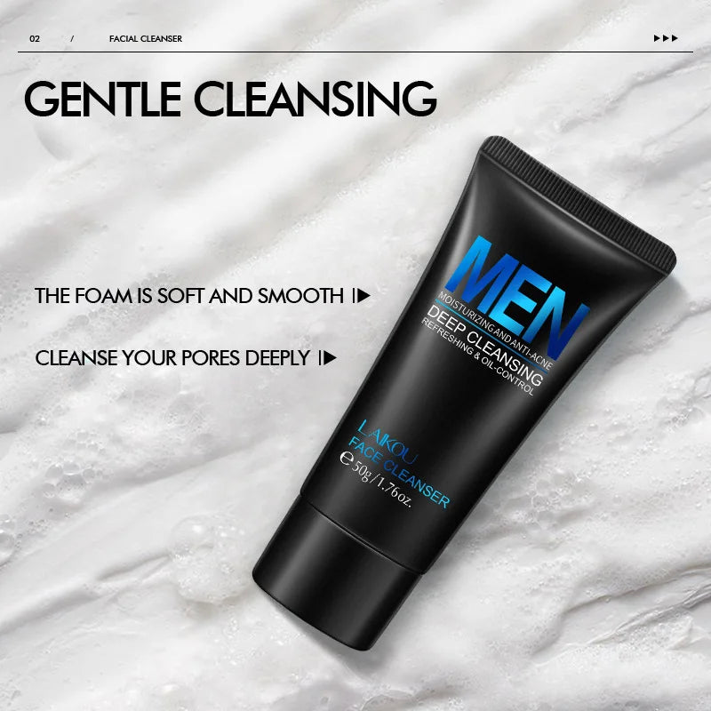 LAIKOU Men Facial Cleanser Face Washing Moisturizing Man Skin Care Oil Control Blackhead Remove Scrub Cosmetics Deep Norishing