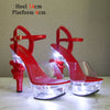 Voesnees Ultra-heeled Sandals LED Glowing Platform Women Shoes  Sexy Rhinestones Pistol High Heels Female Stiletto Wedding Shoes