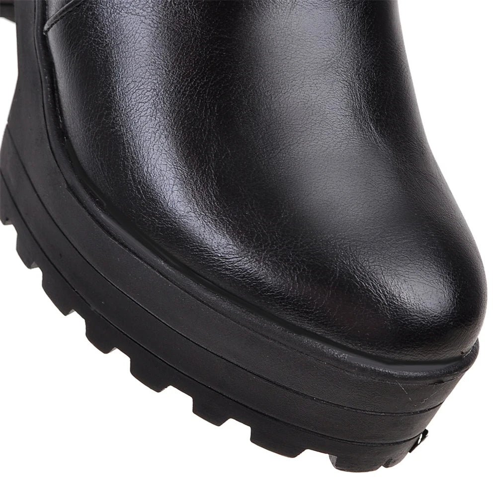 Western Fashion Booties Round Toe Zipper Women's Shoes Super High Thick Heel Ankle Boots Womens Platform Heels Lady Footwear