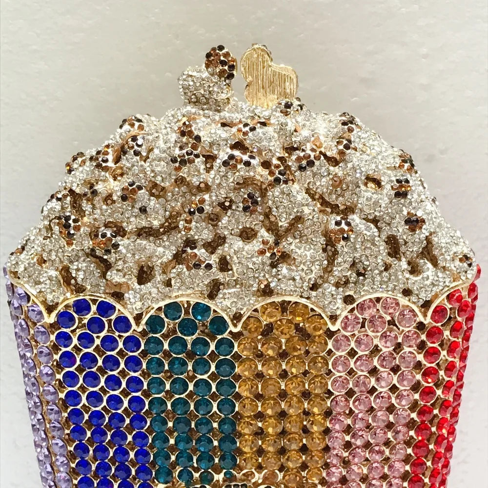 XIYUAN Popcorn Crystal Clutch Bags MINI Metal Box Minaudiere Purses Wedding Party Dinner Handbags Rhinestone Clutches Bags Gift