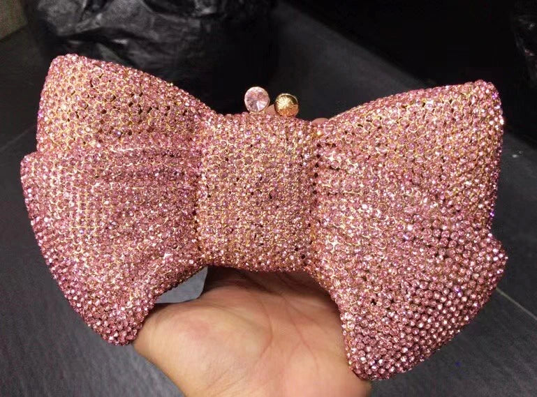 Best Design Bow Shape AB Rhinestone Purse Women Handbag Evening Clutch Bags High Quality Lady Diamond Crystal Party Wedding Bag