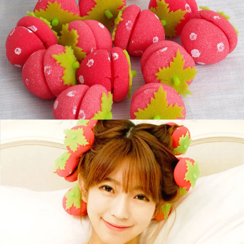 12pcs Rollers Curlers Strawberry Balls Hair Care Girls Strawberry Balls Hair Care Soft Sponge Rollers Curlers DIY Tool