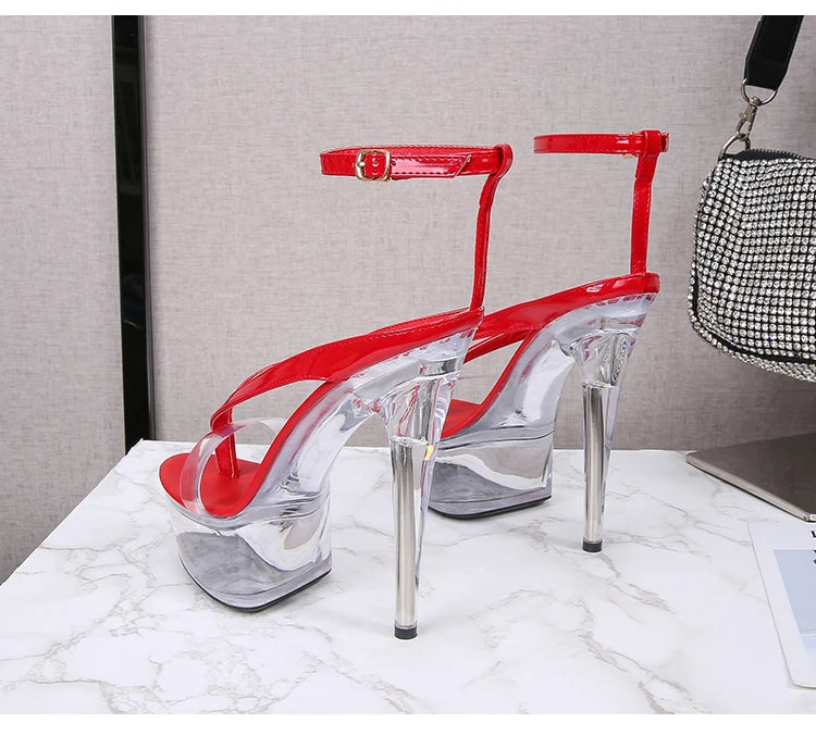 Walking Show Stripper Heels Clear Shoes Woman Platforms 15cm High Heels Sandals Women Sexy Fish Toe Wedding Shoes Flip Flops