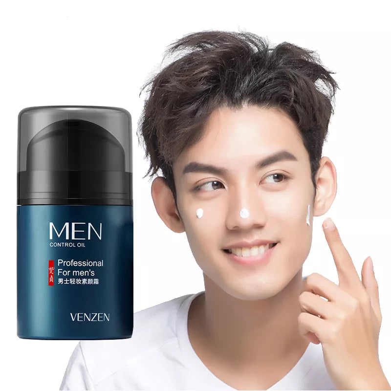 Professional Men's Face Cream Hide Pores Moisturizing Whitening Skin Facial Primer Refreshing Natural Base Makeup Cream 50g