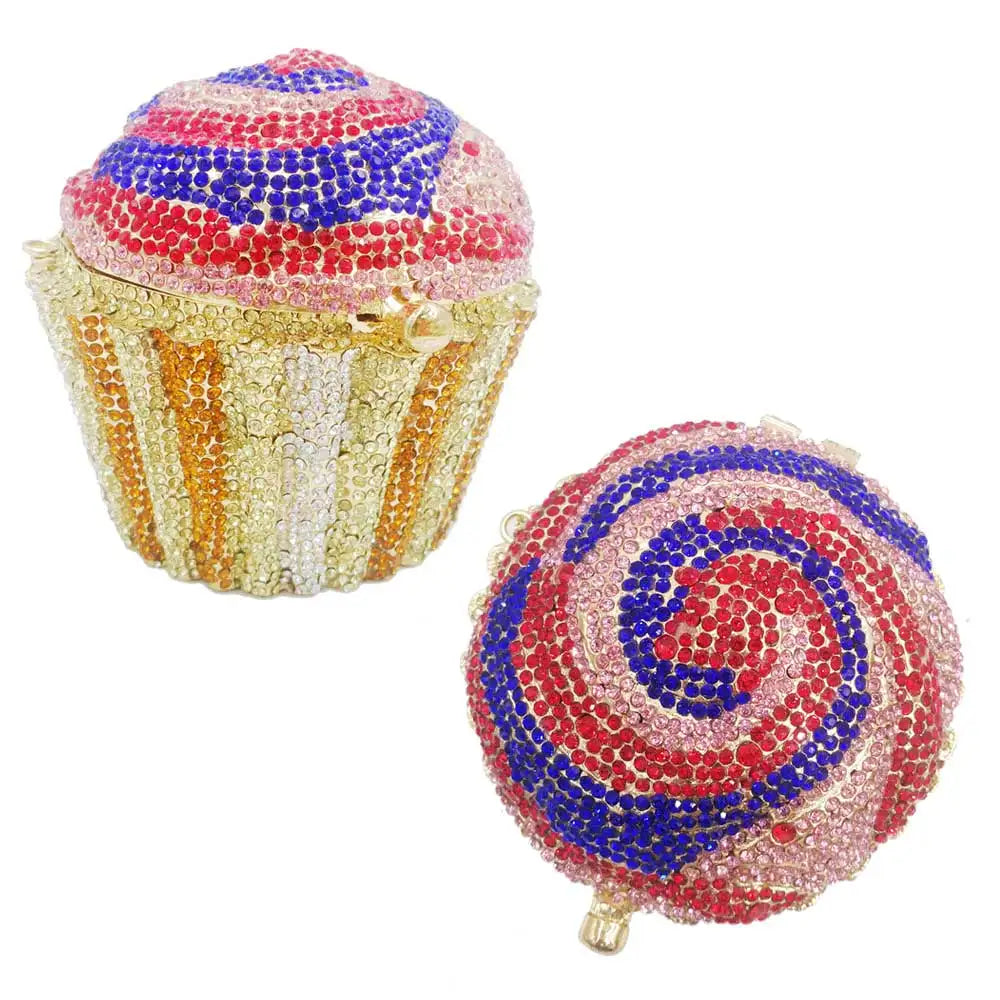 Designer Brand Luxury Crystal Evening Bag Fashion Cupcake Diamond Clutch Soiree Purse Women Wedding Bride Cake Handbags  SC515