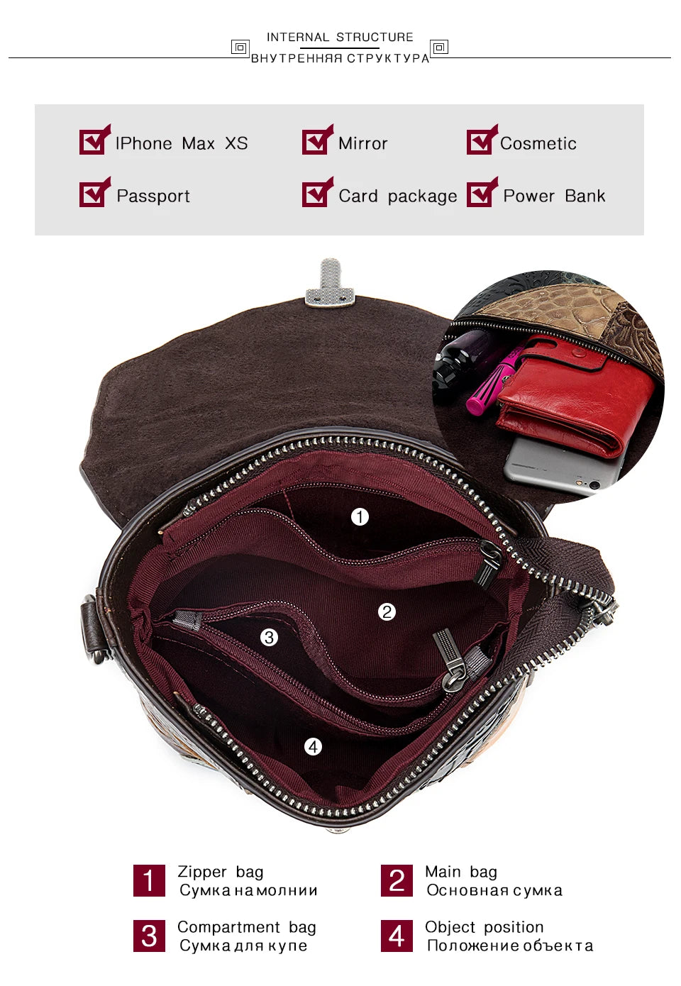 MAHEU Fashionable Women Shoulder Bag Ethnic Style Genuine Leather Crossbody Bags of Female Ladies Patchwork Leather Sling Bag