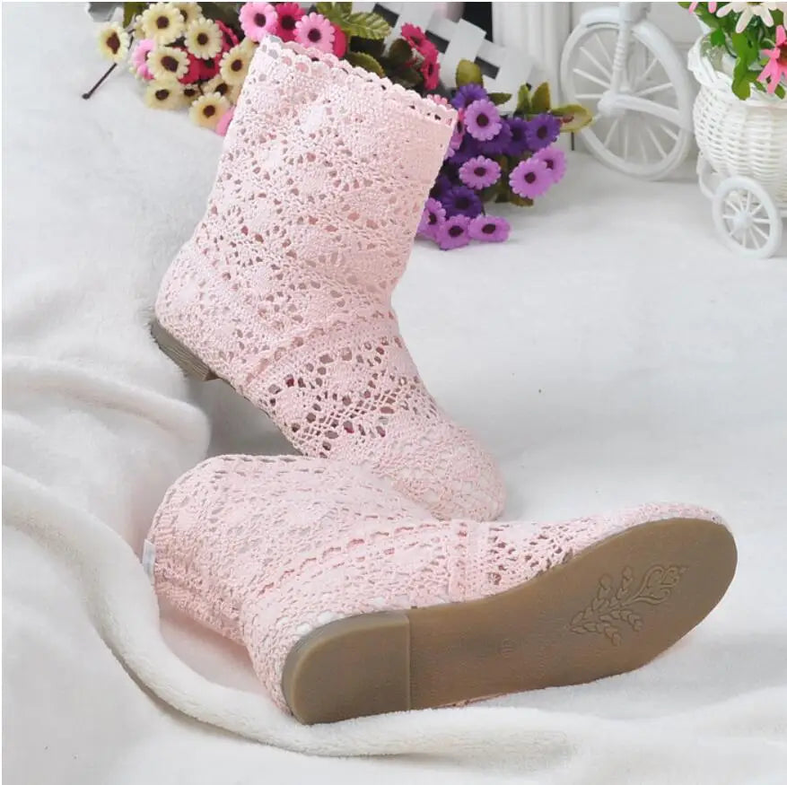 Boots Shoes Breathable Knit Line Mesh Korean High Summer Women Boots Knee High