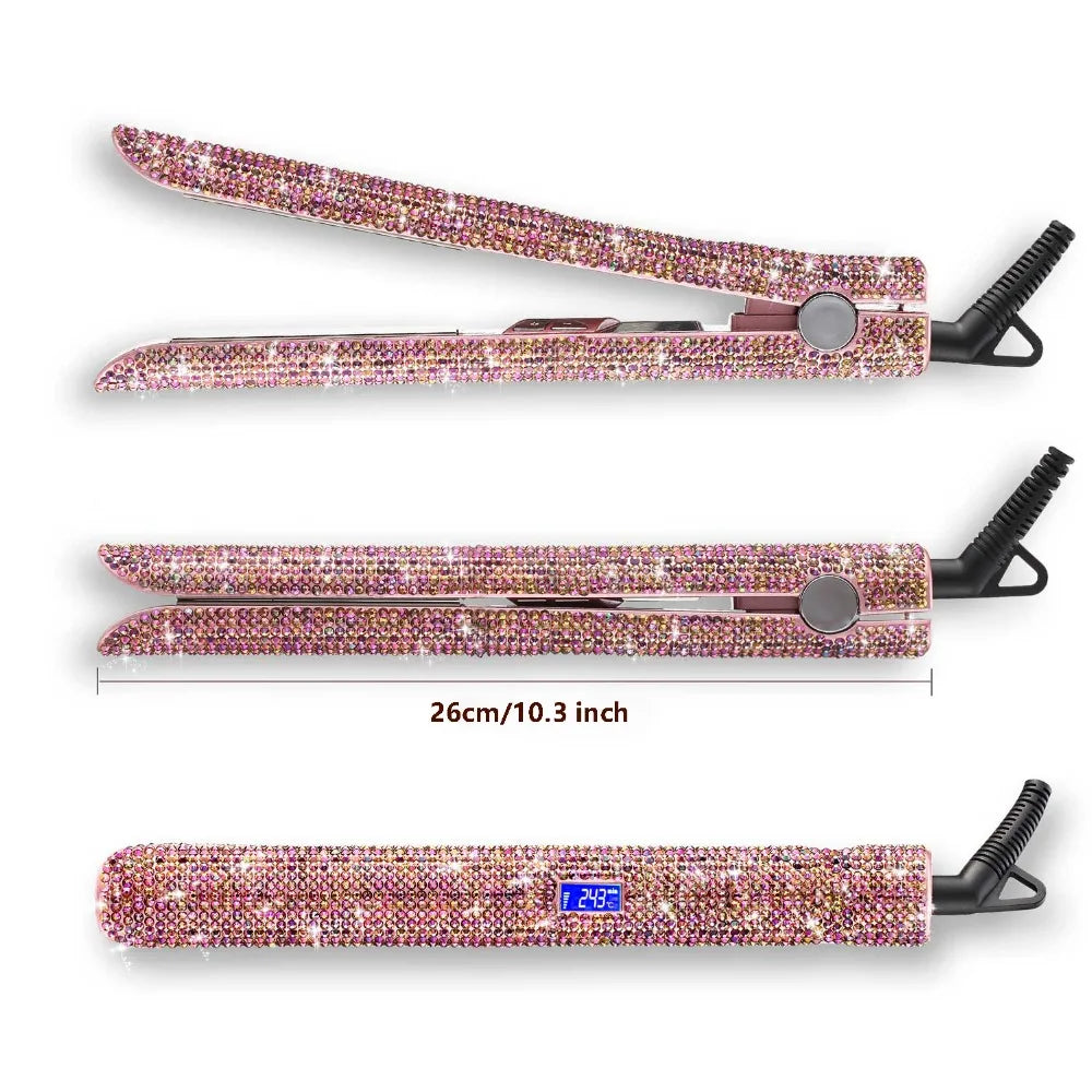 Hair Straightener Rhinestone Ceramic Flat Iron Profession Salon Hair Straightening and Curling Iron