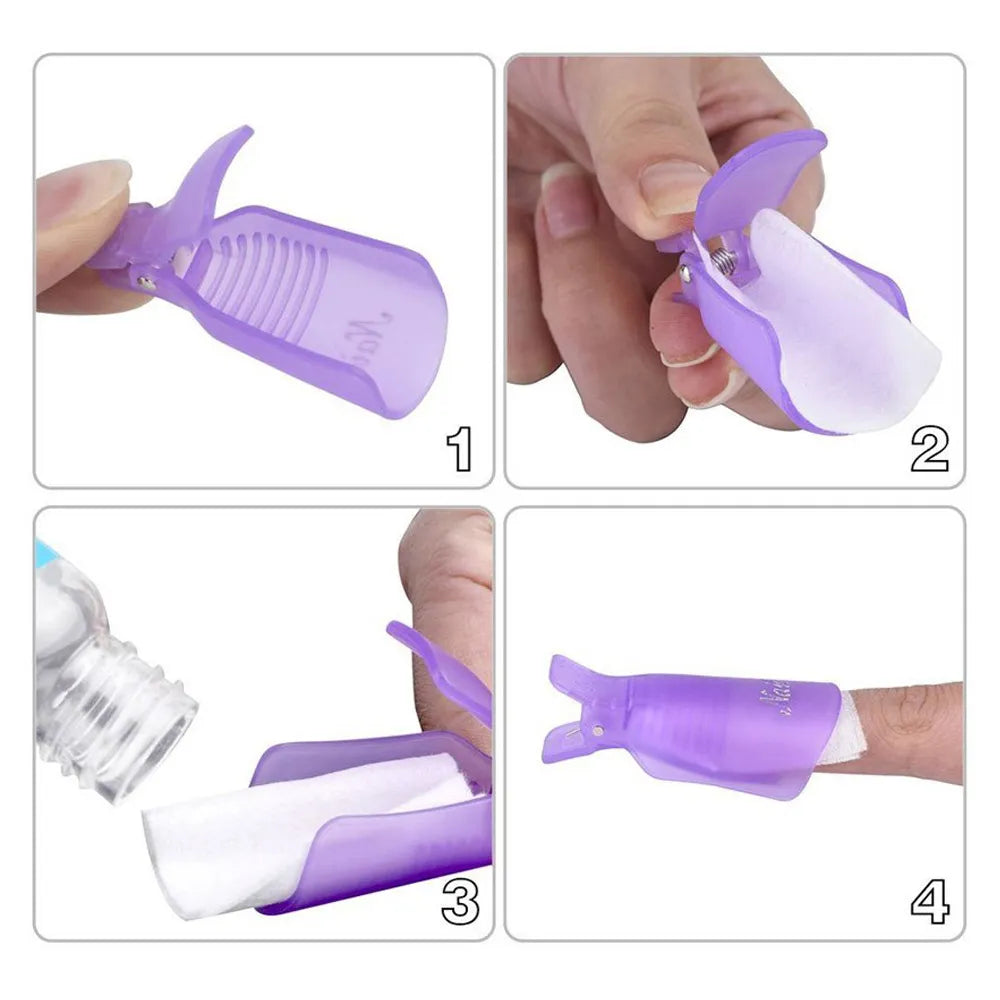 10pcs Plastic Nail Art Soak Off Cap Clip UV Gel Polish Remover Wraps Nail Polish Remover Clips Nail Cleaner Degreaser Art Tools