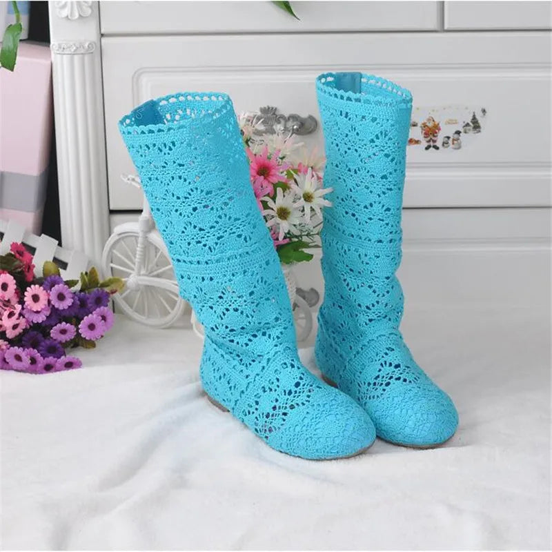 Boots Shoes Breathable Knit Line Mesh Korean High Summer Women Boots Knee High
