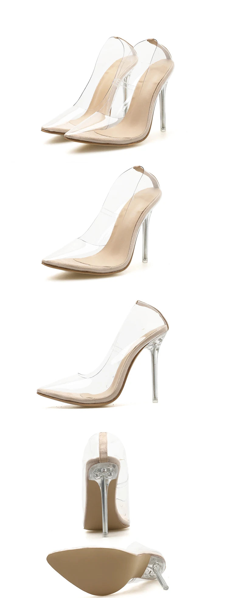 Eilyken Clear PVC Transparent Pumps Sandals Perspex Stilettos High Heels Pointed Toe Womens Nightclub Zapatillas De Mujer
